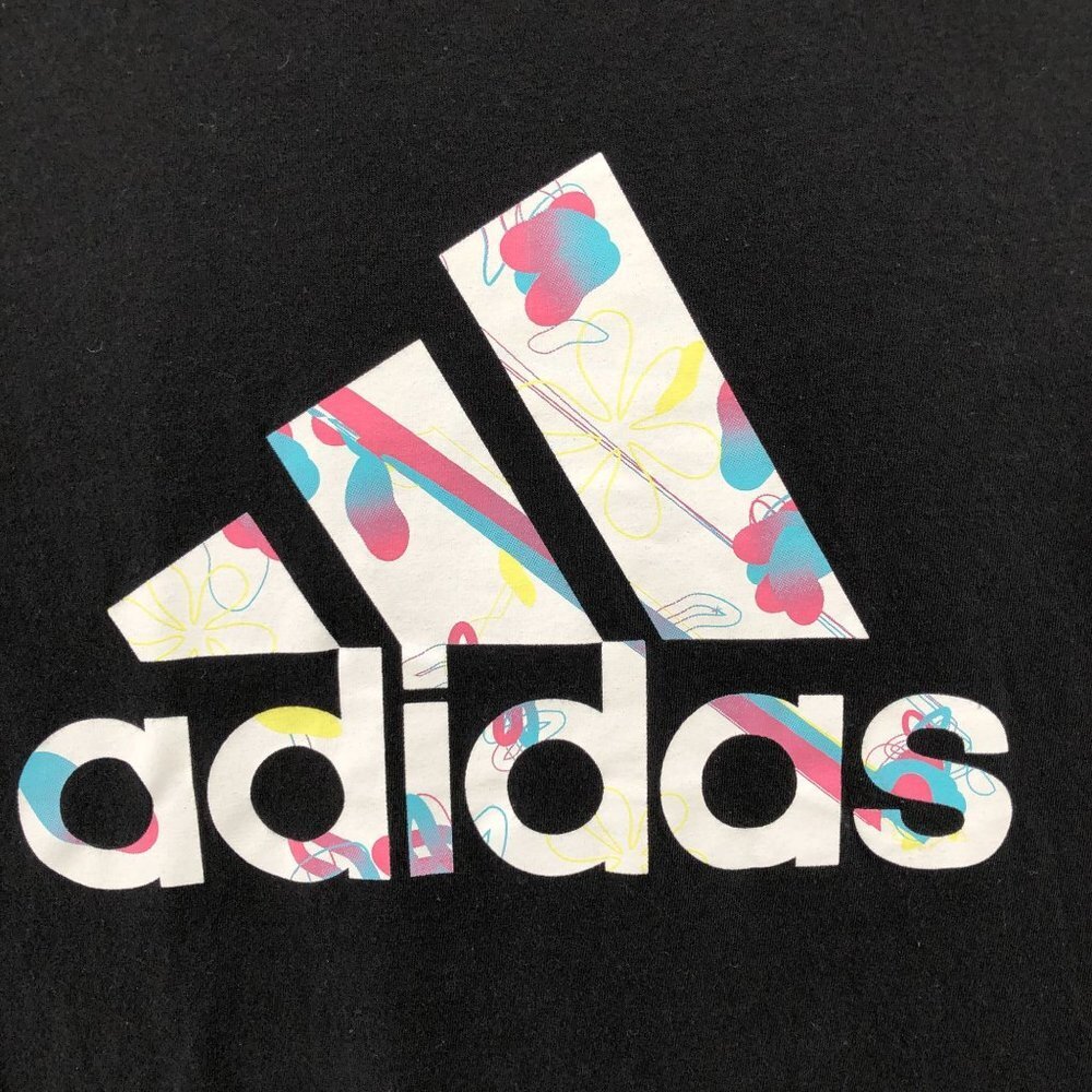 Adidas Black‎ T Shirt Womens S Short Sleeve Crewneck White Logo Cotton - Picture 5 of 8
